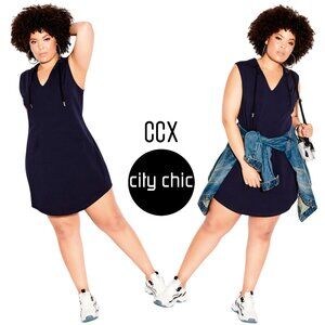 CCX by CITY CHIC ~ NAVY Sleeveless Stretch Cotton Hoodie Dress ~ 16W (S)